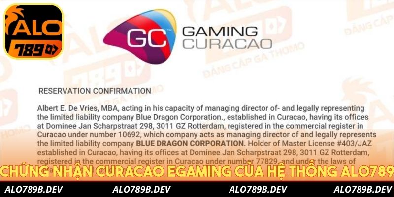 Chứng nhận Curacao eGaming của hệ thống Alo789
