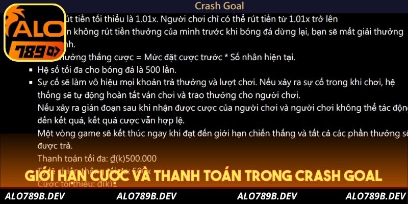 Giới hạn cược và thanh toán trong Crash Goal