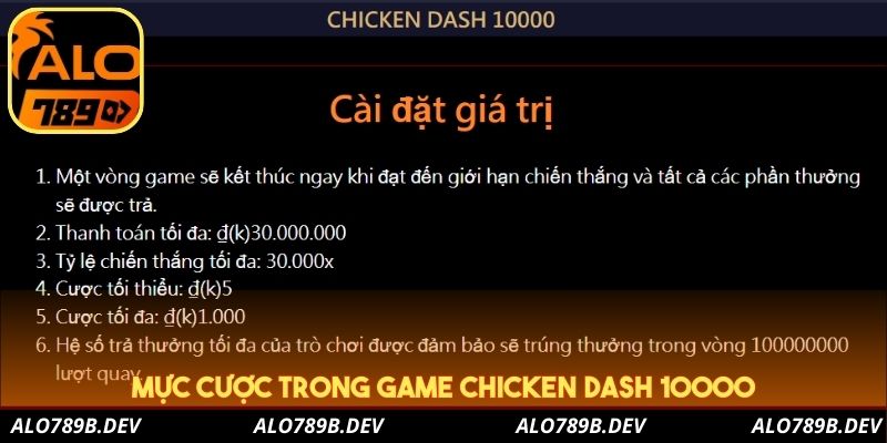 Mực cược trong game Chicken Dash 10000