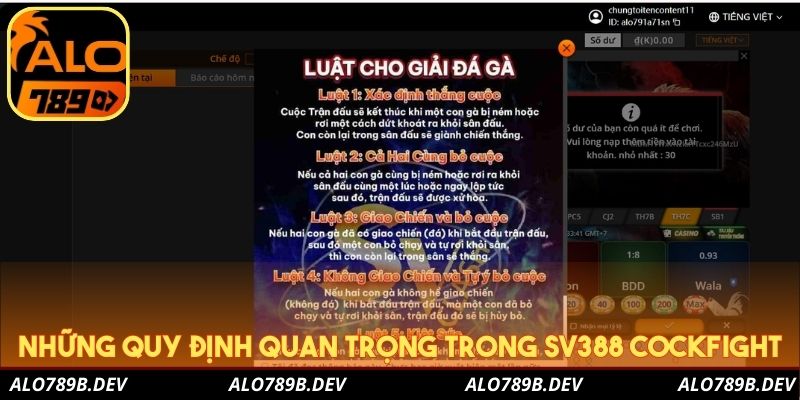 Những quy định quan trọng trong SV388 Cockfight